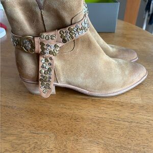 Antelope Tan Suede Studded Ankle Boots